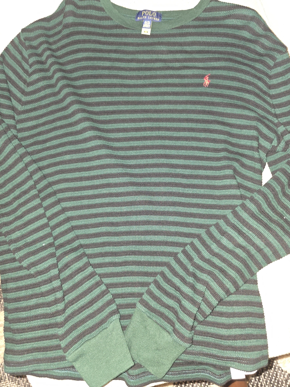 Polo by Ralph Lauren Men’s Green & Black Striped Crewneck Sweater